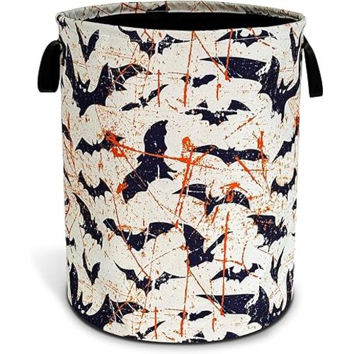 Bat Laundry Basket Goth Foldable Oxford Cloth Funny Tote Bag Laundry Hamper Clothes Storage Bucket Toy Organizer For Bathroom/Laundry Storage/Bedroom 18.9x16.5 Inch