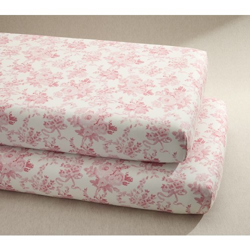 LoveShackFancy Damask Floral Organic Cotton Crib Fitted Sheet