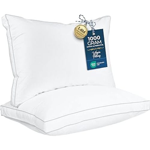 Utopia Bedding Down Alternative Bed Pillows for Sleeping Queen Size (White), Set of 2, Soft & Fluffy Pillow with Cooling, Hotel Quality, Gusseted Pillow for Back, Stomach or Side Sleepers