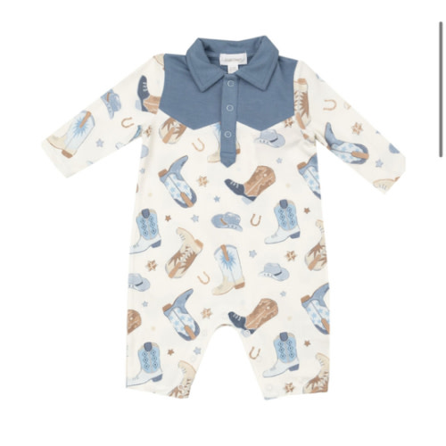Angel Dear Infant Boys' Boot Conversation Print Long Sleeve Onesie | Boot Barn