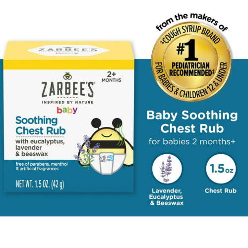 Zarbee's Baby Soothing Chest Rub with Eucalyptus & Lavender, Petroluem-Free Safe and Effective
Formula, 1.5 Ounce