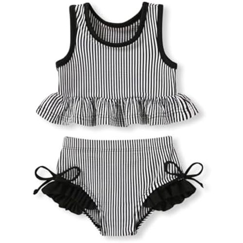 HAPPYMA Baby Swimsuit Toddler Girl Bathing Suit Summer Solid Color Bikini Set Beach Two Piece Swim Wear