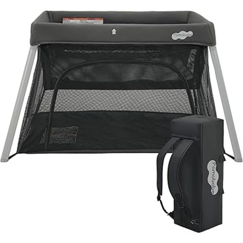 Pamo Babe Premium Travel Crib with Bassinet & Carry Backpack Safe Certified Portable Crib with Mattress for Baby Quick Setup Pack and Play for Trips Family Travel Visits Holiday Gift - Grey