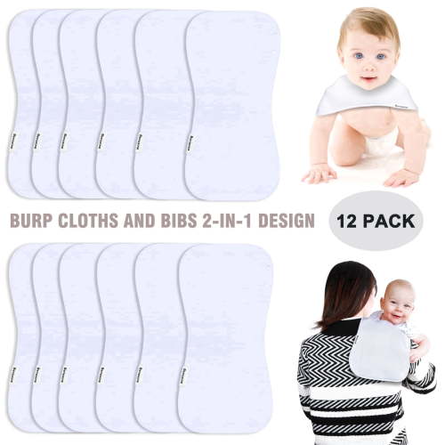 Benoxine 12-Pack Unisex Organic Burp Cloths and Bibs, Large Size, Super Absorbent for Infants and Babies