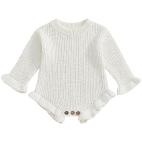 Newborn Baby Ruffle Sweater Romper Fall Winter Long Sleeve Crewneck Knit Sweater Onesie Infant Warm Knit Romper
