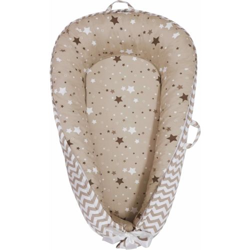 Aila + Aiden Baby Lounger | Organic Cotton Infant Lounger | Reversible, Adjustable & Portable Floor Lounger | Supervised Use | Soft, Breathable, Washable Cover- Star Collection (Tan)