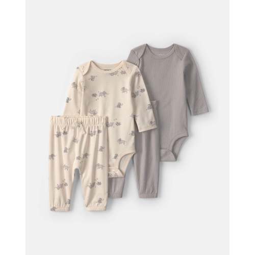 Baby 4-Piece Elephant Long-Sleeve Bodysuit & Pant Set - Grey