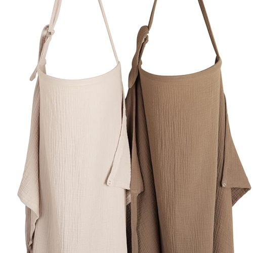 Konssy 2-Pack Muslin Nursing Cover Up for Breastfeeding Moms with Rigid Hoop, 100% Cotton, Lightweight & Breathable Breastfeeding Cover, Adjustable & Comfort