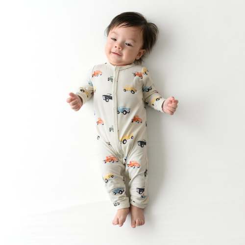 Bamboo Baby Romper in Vintage Truck Print | Kyte Baby