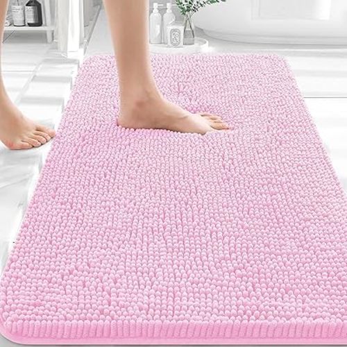 OLANLY Bathroom Rugs 30x20, Extra Soft Absorbent Chenille Bath Rugs, Rubber Backing Quick Dry, Machine Washable Bath Mats for Bathroom Floor, Tub and Shower, Home Decor Accessories, Pink
