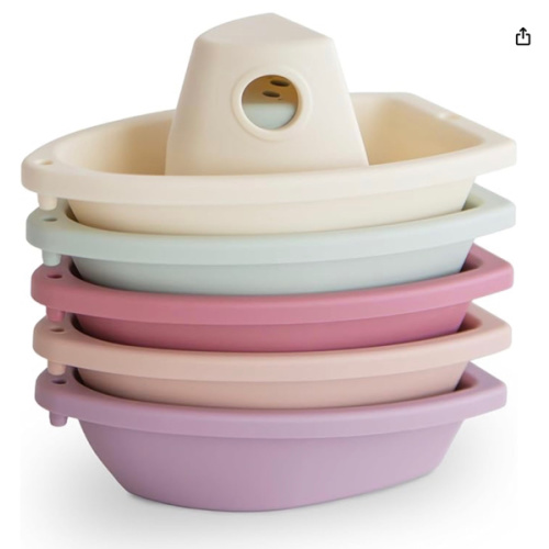 mushie Stackable Bath Boats Toy (Petal) | Floating Bathtub Toys for Baby & Toddler, Set of 5 | Made in Denmark