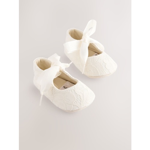 Cream Lace Baby Tie Front Occasion Shoes (0-24mths)