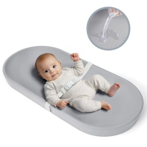 GOTGELIF Premium Waterproof Baby Changing Pad, Soft PU Leather, Non-Slip Safety Design - Light Gray