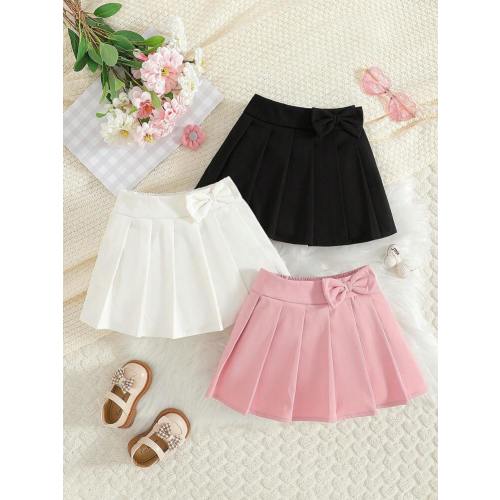 SHEIN 3pcs/Set Baby Girls' High-End Solid Color 3D Bow Pleated Skirt Set, Suitable For Daily Outing In Spring/Autumn | SHEIN USA