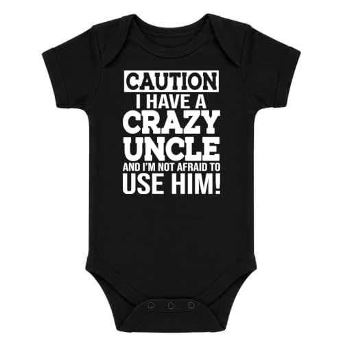 CBTwear Caution I Have a Crazy Uncle Funny Baby Bodysuit | Lively uncle-themed humor for baby showers, uncle announcements, family parties, and group photos