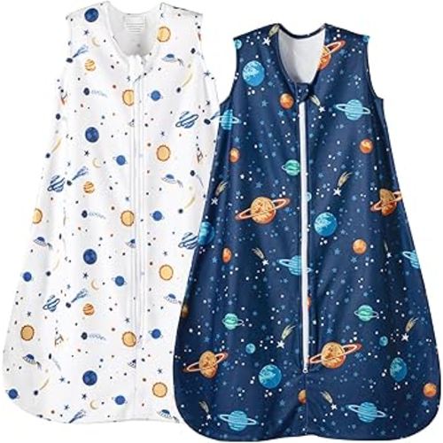 PHF Warm Micro-Fleece Baby Sleep Sack 0-6 Months, Soft Baby Wearable Blanket, 2-Way Zipper Sleeping Bags, 2 Pack Comfy Toddler Sleeping Sack for Boys, Small Size, Space