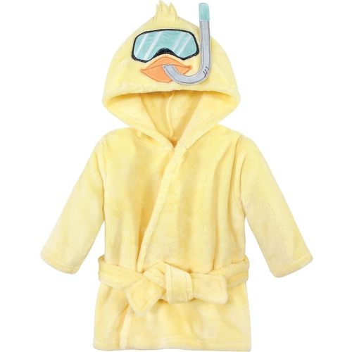 Hudson Baby Unisex Baby Plush Animal Face Bathrobe, Scuba Duck, 0-9 Months