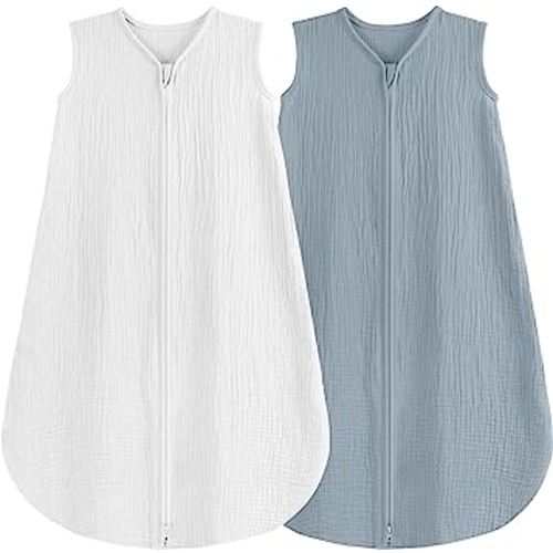 2 Pack Baby Sleep Sack 12-18 Months 100% Organic Cotton Muslin Baby Sleeping Bag 2-Way Zipper Toddler Wearable Blankets Comfy Stretchy Thin Sleep Sacks