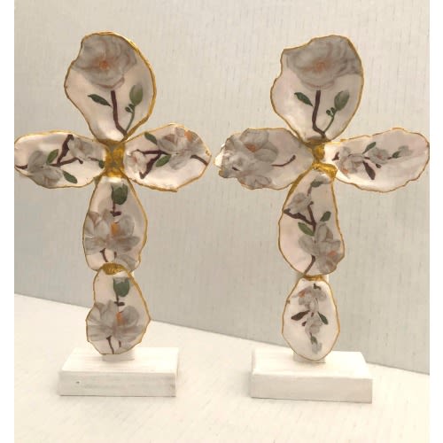 Louisiana Magnolia Wall or Standup Cross (Comes Clear Wrapped with Fleur De Lis Charm)
