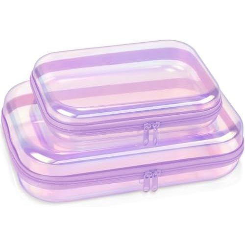 Clear Hard Shell Zipper Case,Toiletries Bag,Makeup Bag,2pcs Large Capacity Water-resistant Toiletry Bag,Portable Travel Organizer and Storage,Bathroom Clear Cosmetic Case for Women