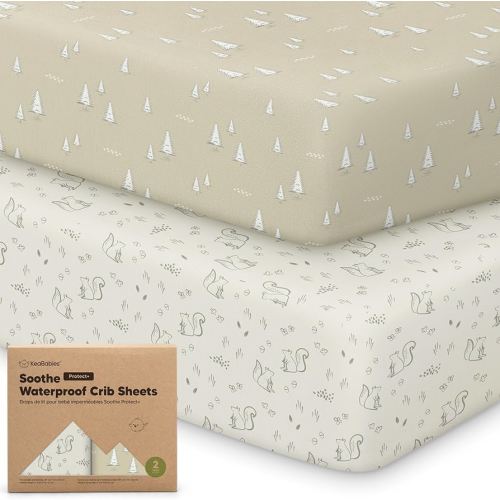 2-Pack Waterproof Crib Sheets for Boy, Girl - Organic Cotton 52X28 Fitted Crib Sheets Neutral,Crib Mattress Protector Sheets,Soft Toddler Bed Sheets,Washable Infant Fitted Baby Crib Sheets(Pine Grove)