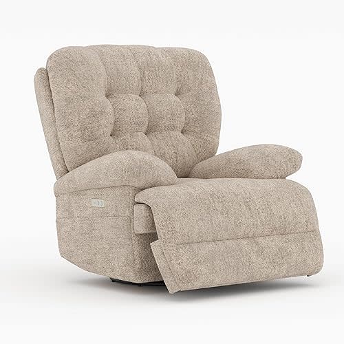 COLAMY Floren Power Swivel Recliner Chair with USB & Type-c Charge,Oversized and Padded Upholstered Deep Seat and Armrest，Rocking Recliner with Double Storage Pockets,Coffee