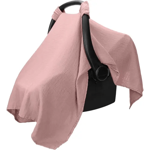 Comfy Cubs Baby Car Seat Cover - Soft, Breathable Bamboo Rayon and Muslin Cotton Blend - Lightweight Canopy for Sun, Bug, and Comfort Protection - Large Size Infant Seat Cover in Mauve Design