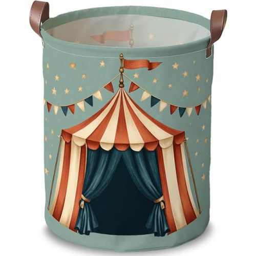 Funky Circus Tent Laundry Basket, Kids Oxford Cloth Hamper, 15.75x19.7in