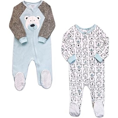 Babys and Toddlers Cozy Fleece Non-Slip Footed, Zip-Front, Blanket Sleepers for Sleep and Play - Pack of 2