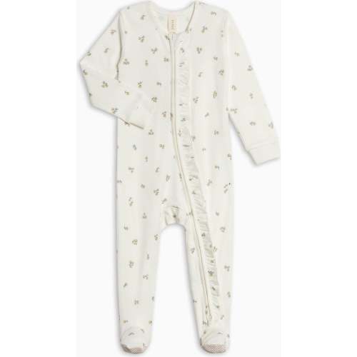 Neve Ruffle Zipper Footed Romper - Palmer Floral / Dune + Laguna