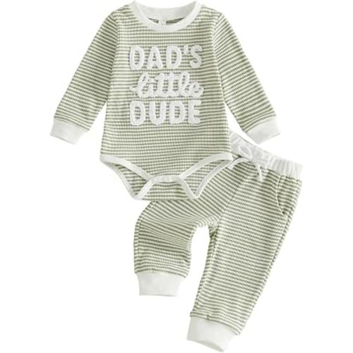 KMBANGI Waffle Knit Baby Boy Clothes Letters Embroidered Romper Pants Set