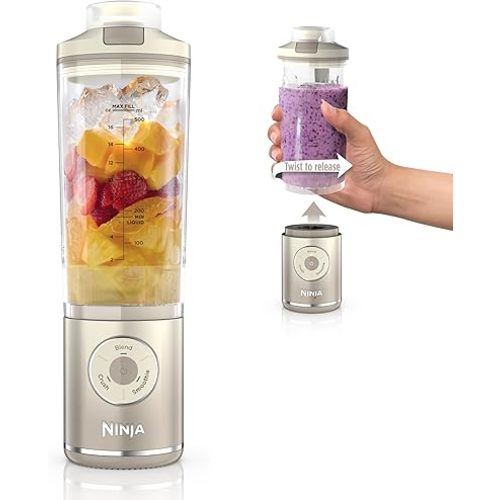 Ninja Blast Max, Portable Blender + Twist & Go, Personal Ninja Blender, Smoothie, Blend, Ice Crush, 3 Programs, Cordless, 22 oz removable Vessel, Dishwasher Safe, Leakproof, Cream, BC251IV