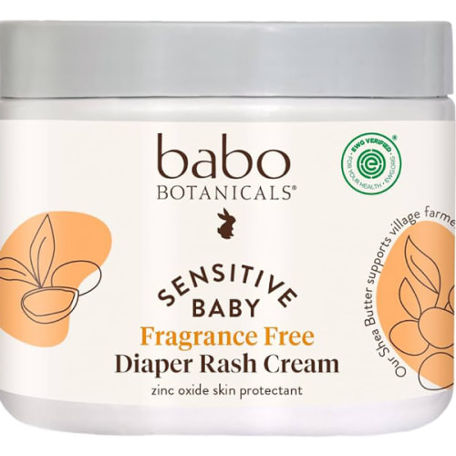 Babo Botanicals Sensitive Baby Fragrance-Free Diaper Cream - 25% Natural Zinc Oxide - Calendula, Shea & Cocoa Butter - EWG Verified - Vegan- from Birth on - 6 Ounce Jar