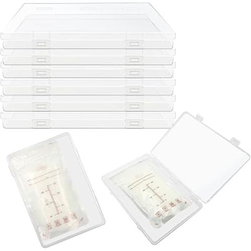 itechpanda 6 Pcs Clear Flat Breast Milk Freezer Storage Organizer Space Saving Breastmilk Plastic Storage Box Freezer Tray Breastfeeding Bag Fridge Organizer for Breastfeed Organization Tools