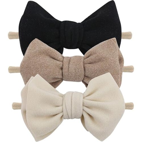 3pcs Baby Girl Elastic Hair Bow Headband for Newborn Infant Toddler Nylon Soft Stretchy Hairband Accessories