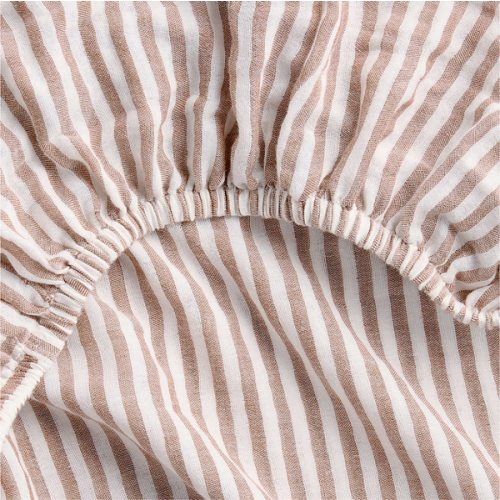Supersoft Brulee Brown Striped 100% Organic Cotton Gauze Baby Crib Fitted Sheet