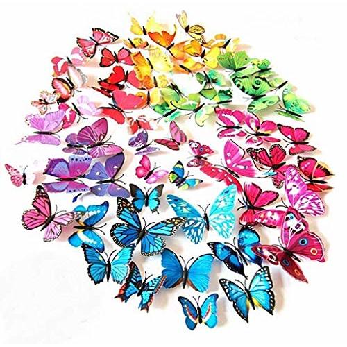 ElecMotive 72 Pcs 6 Packs Beautiful 3D Butterfly Wall Decals Removable DIY Home Decorations Art Decor Wall Stickers & Murals for Babys Bedroom TV Background Living Room (72 pcs in 6 Colors)