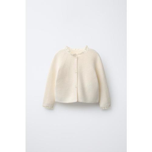 LACE CABLE KNIT CARDIGAN - Ecru | ZARA United States