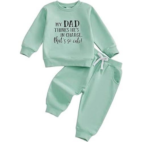 wdehow Toddler Baby Girls 2pcs Outfit Letters Print Long Sleeve Sweatshirt Tops Solid Color Pants Fall Winter Clothes