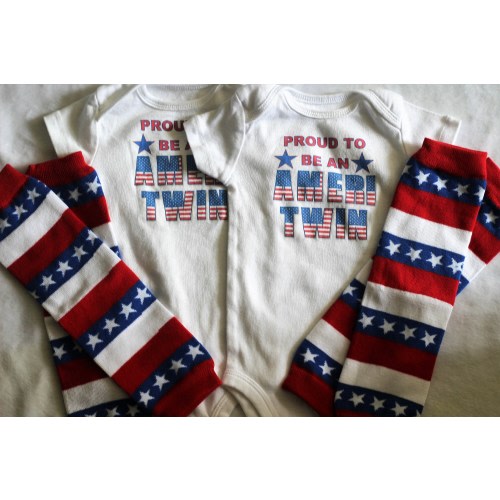 AmeriTwin Outfit: Patriotic Twins Bodysuits, Tutu, Leg Warmers