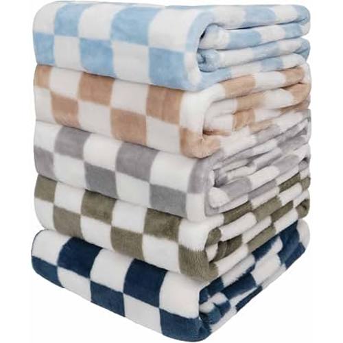 Amazon.com: Baby Blanket 5 Pcs Checkerboard Grid Ultra Soft Gift-Ready Plush for Newborns, Nursery & Stroller 30"x40" Green Blue Light Gray Dark Blue Camel