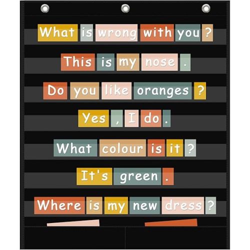 7+2 Pockets Standard Pocket Chart, Clear 7 Pockets Words Chart with 2 Extra Storage Pocket for Classroom Home Office Use,Large Size:33.2”x 28” Letter Cards, Word Wall and Sentence Strips.