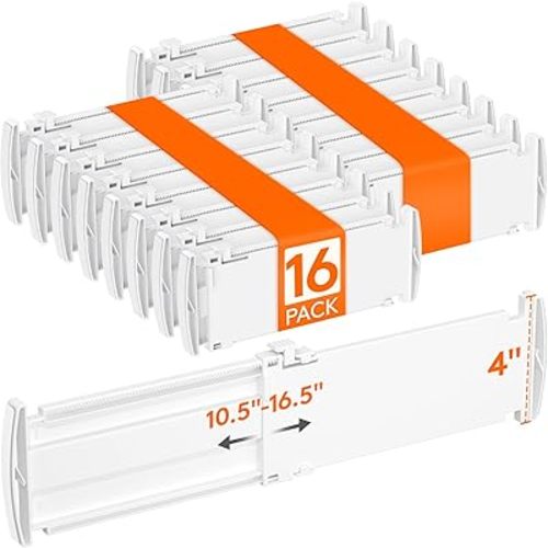 Lifewit 4" Tall 16 Pack Drawer Dividers, 27-42cm/10.5-16.5" Expandable Drawer Divider for Clothes, Adjustable Dresser Drawer Organizers, Drawers Separators for Dresser/Bathroom/Closet/Kitchen White