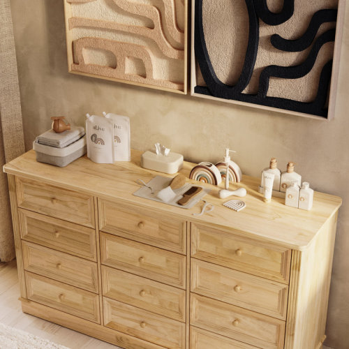 One Allium Way® Bradly 60'' W Solid Pine 12-Drawer Changing Table Dresser With Removable Tray, Ample Storage, And Child Safety Certification & Reviews | Wayfair