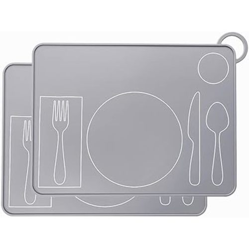 Kids Silicone Montessori Placemat for Toddlers | Children Plate Mat for Dining Table Setting | by Fire Rooster Kids (Grey, 2)