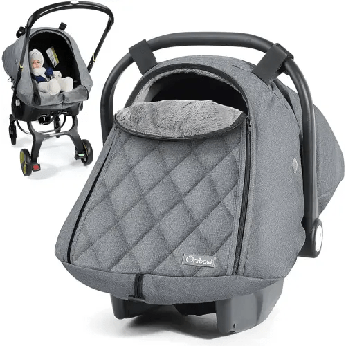 Orzbow Baby Car Seat Cover, Winter Carseat Cover with Zipper Access, Weather & Wind Proof, Side Breathable, Compatible with Doona Car Seats and Strollers, Newborn Essentials Carrier Canopy, Light Grey