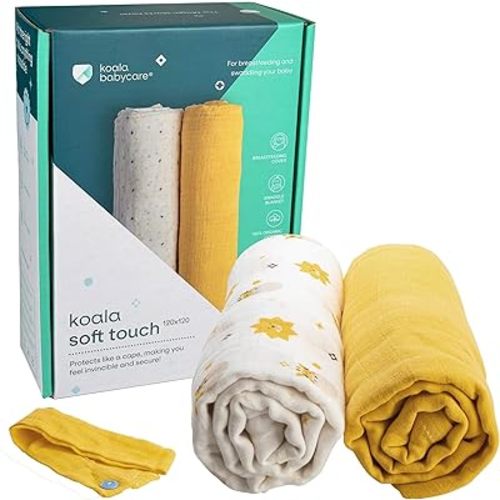 Koala Babycare Organic Muslin Swaddle Blankets for Newborns – GOTS & Oeko-TEX Certified - 2 Pack Soft Cotton Baby Blanket 47 x 47 inches - Lightweight, Breathable, and Safe for Boys and Girls