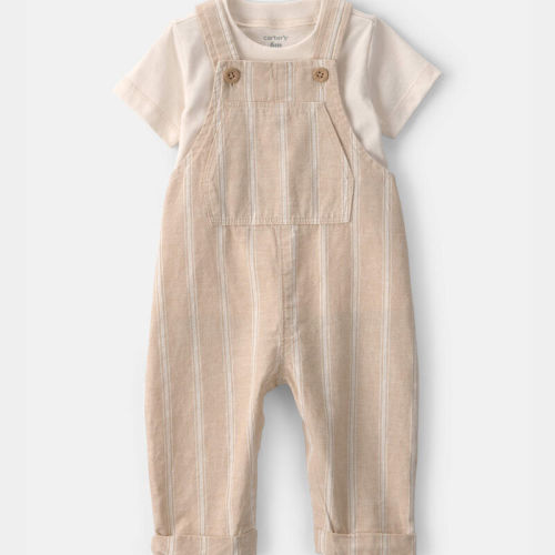 Baby 2-Piece Stripe Overall Set - Khaki | Carter’s Oshkosh Canada