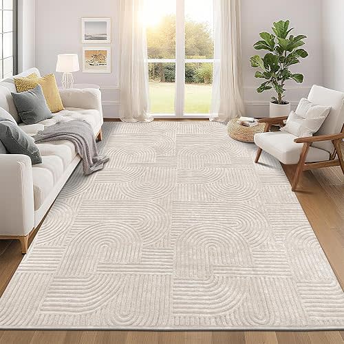 Pauwer 8x10 Area Rugs for Living Room, Modern Non Slip Washable Rug, Beige