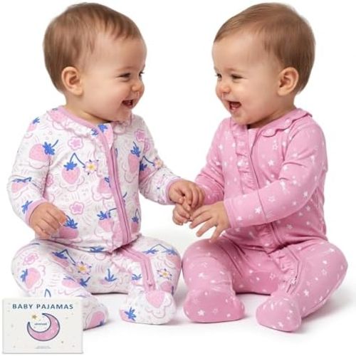 Unnivoll Rayon Made from Bamboo Baby Pajamas Baby Sleepers for Newborn 0-3 3-6 6-9 Months 2Pcs Footie Pjs Baby Girls Clothes